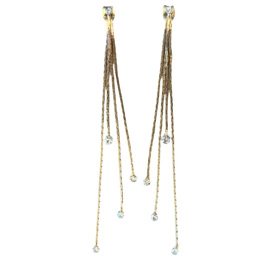 Gold Crystal Long Dangle Earrings